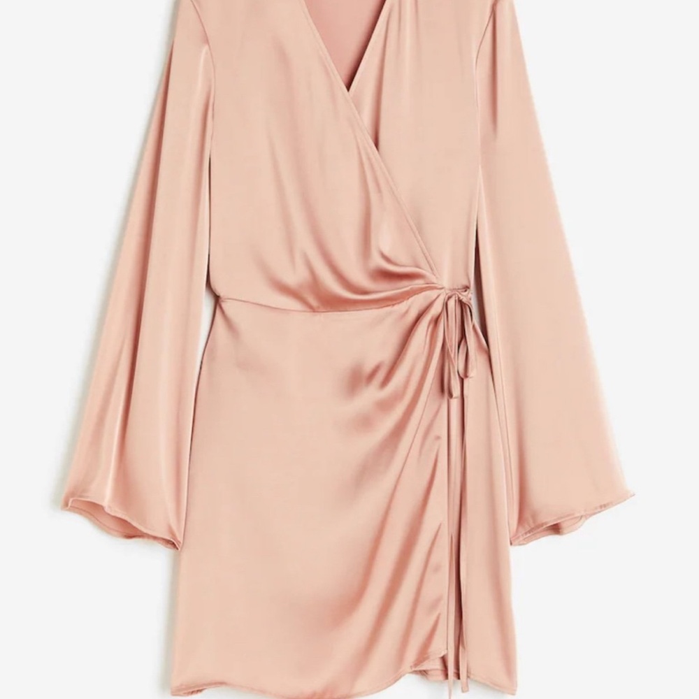 Satin Blush Wrap Dress